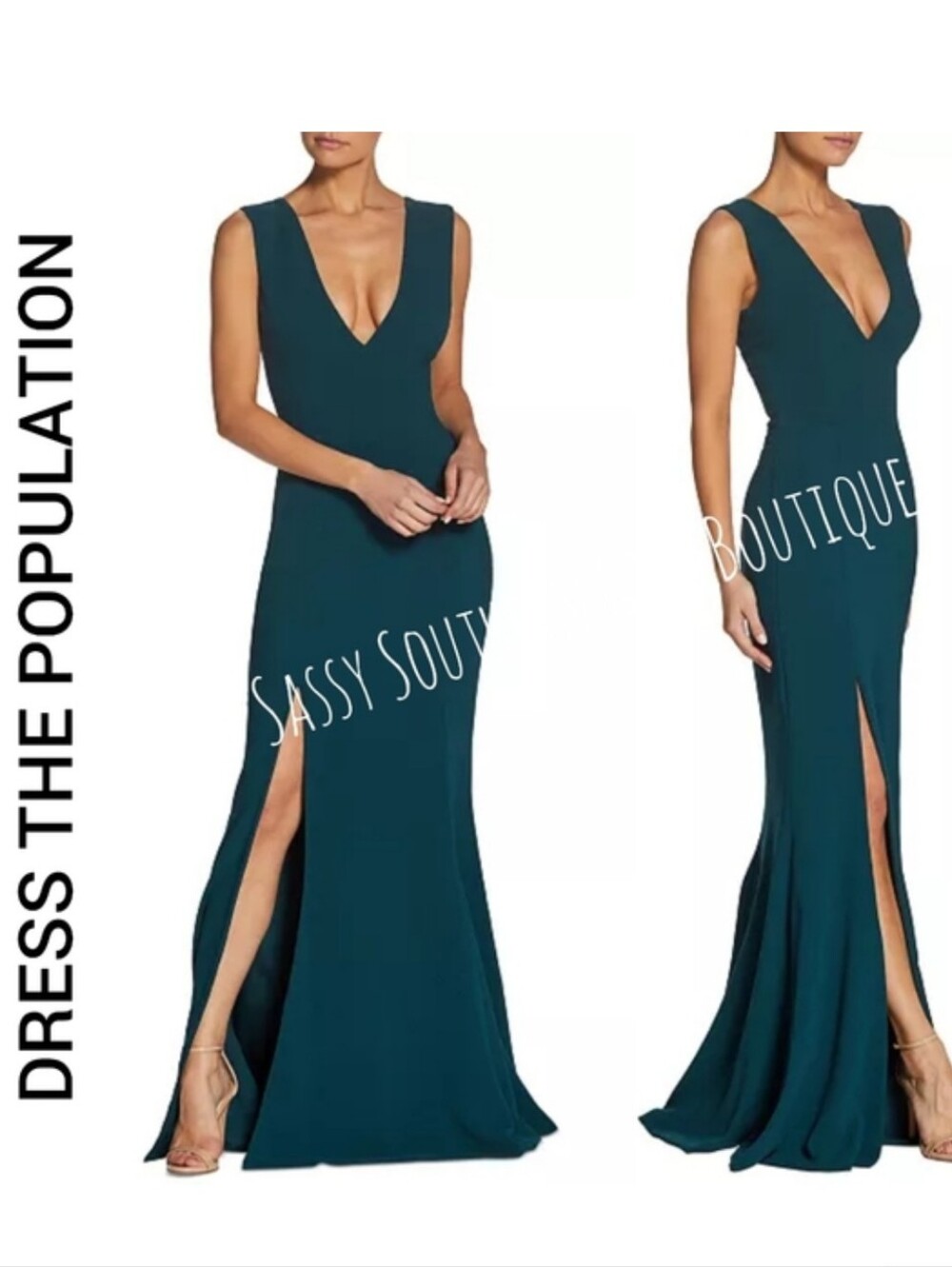 🆕⭐ DRESS THE POPULATION teal maxi formal dress